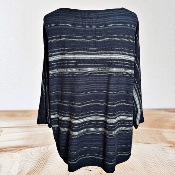 Ralph Lauren Chaps Sz 1X Womens Sweater Navy Tribal Stripe 3/4 Sleeve Aztec Boho - Picture 5 of 9